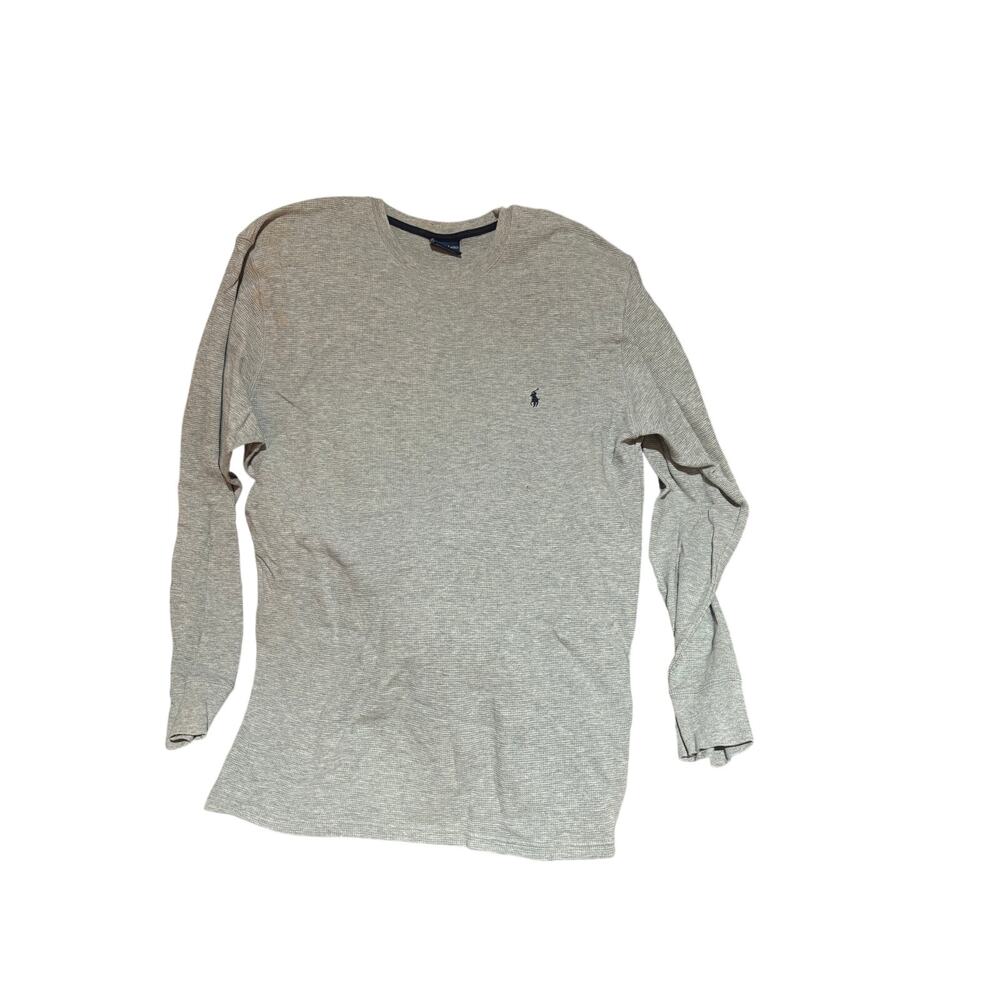 Ralph Lauren XL oatmeal grey shade long sleeve cotton waffle weave shirt euc